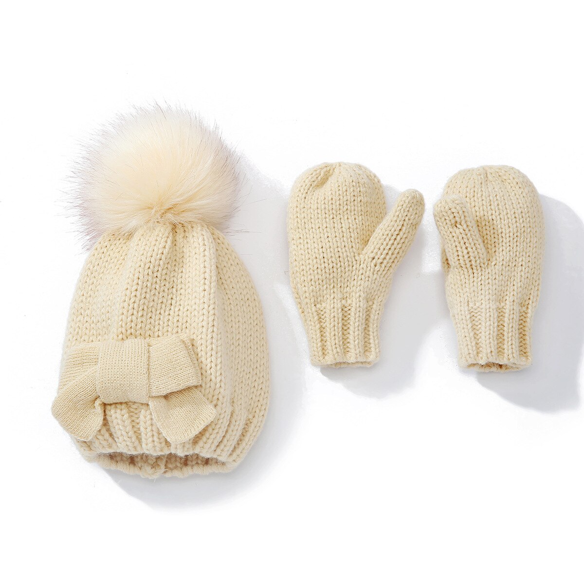 Fashion Solid Color Soft Baby Gloves Knitted with Bowknot Newborn Toddler Caps Child Birthday Gifts Photo Props Headwear