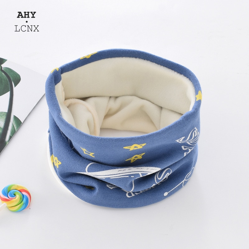 New Autumn Winter Girls Cotton Cartoon Print Scarf Children Plush Velvet Scarf Baby Boys Girls O Ring Scarves Lovely Kids Warm