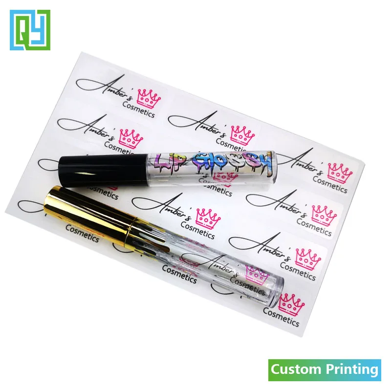 Free Shipping Custom Logo Print Lip Gloss Stickers Waterproof Beauty Make Up Clear Transparent