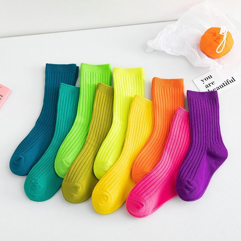 1-14T Fashion product high quality combed cotton pit pile pile Babys kids socks fluorescent candy color medium tube socks
