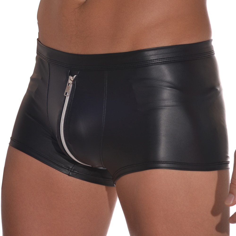 Mens Soft Underwear Faux Leather Zipper Boxers Underpants Male Comfortable High Quality Hot Sale Thin Fashion Briefs