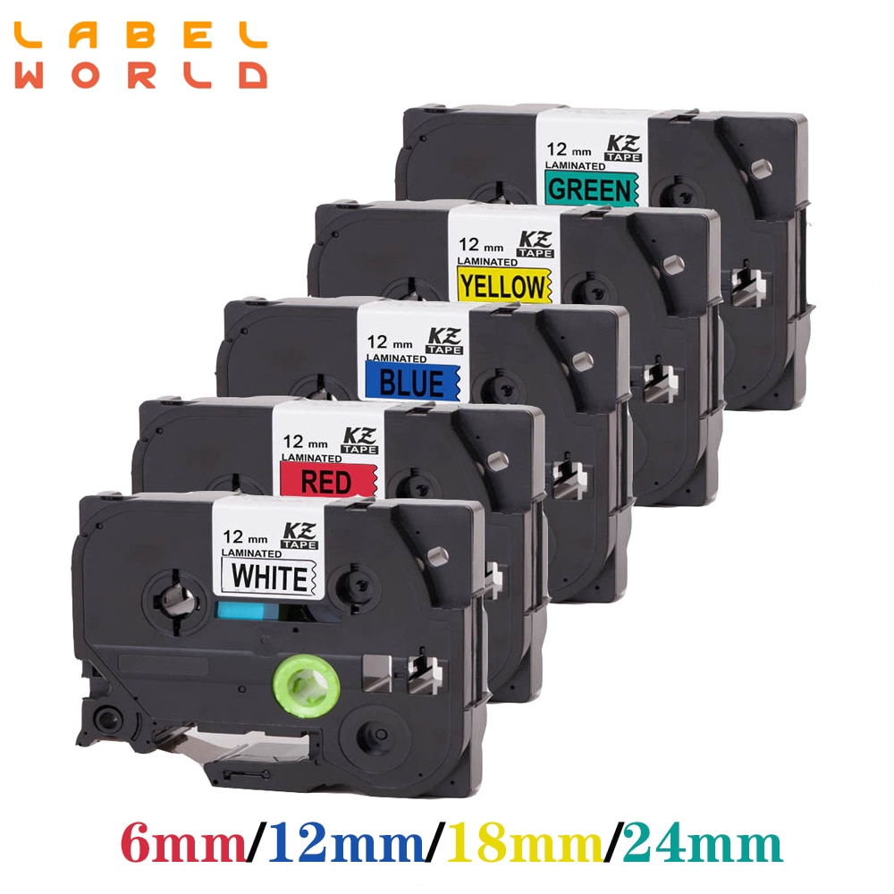 6mm/9mm/12mm/18mm/24mm*8m muticolor ribbon label tapes Compatible for Brother P-TOUCH TZE label