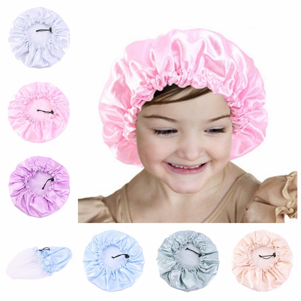 Fashion Infant Toddler Double Satin Shower Caps Hairdressing Baby Hat Adjustable Soft Waterproof Turban Bonnet Hair Accessorise