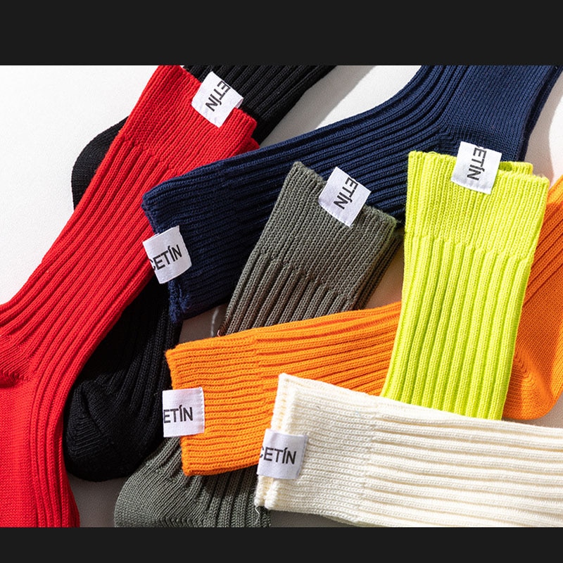 Cool Trendy Men's Socks With The Same Paragraph Tube Socks Solid Color Series Thick Needle Tide Socks Thicker Loose Outdoor