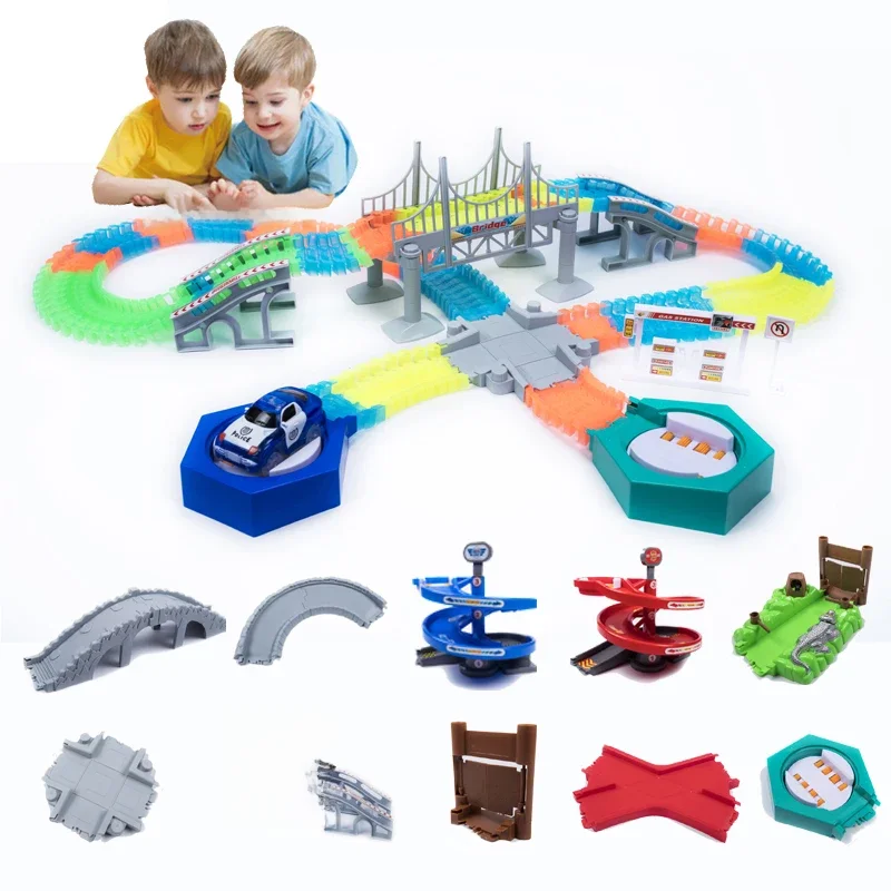 Magical Track Racing Cars With Colored Lights DIY Plastic Racing Rrack Glowing In The Dark Creative