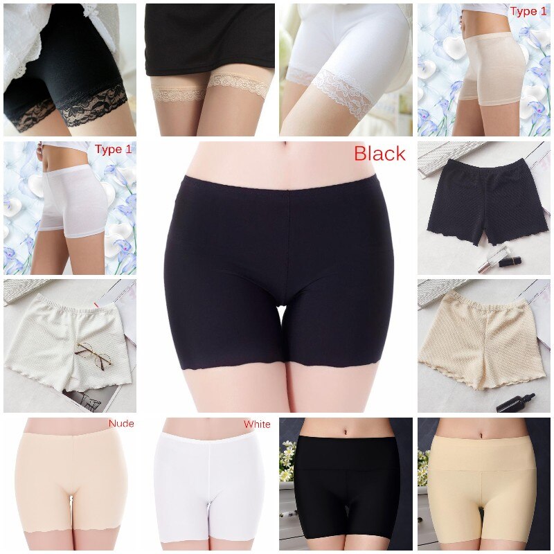 Ice Silk Cool High Elasticity Under Skirt Female Shorts Under Skirt Plus Size Sexy Lace Anti Chafing Thigh Safety Shorts