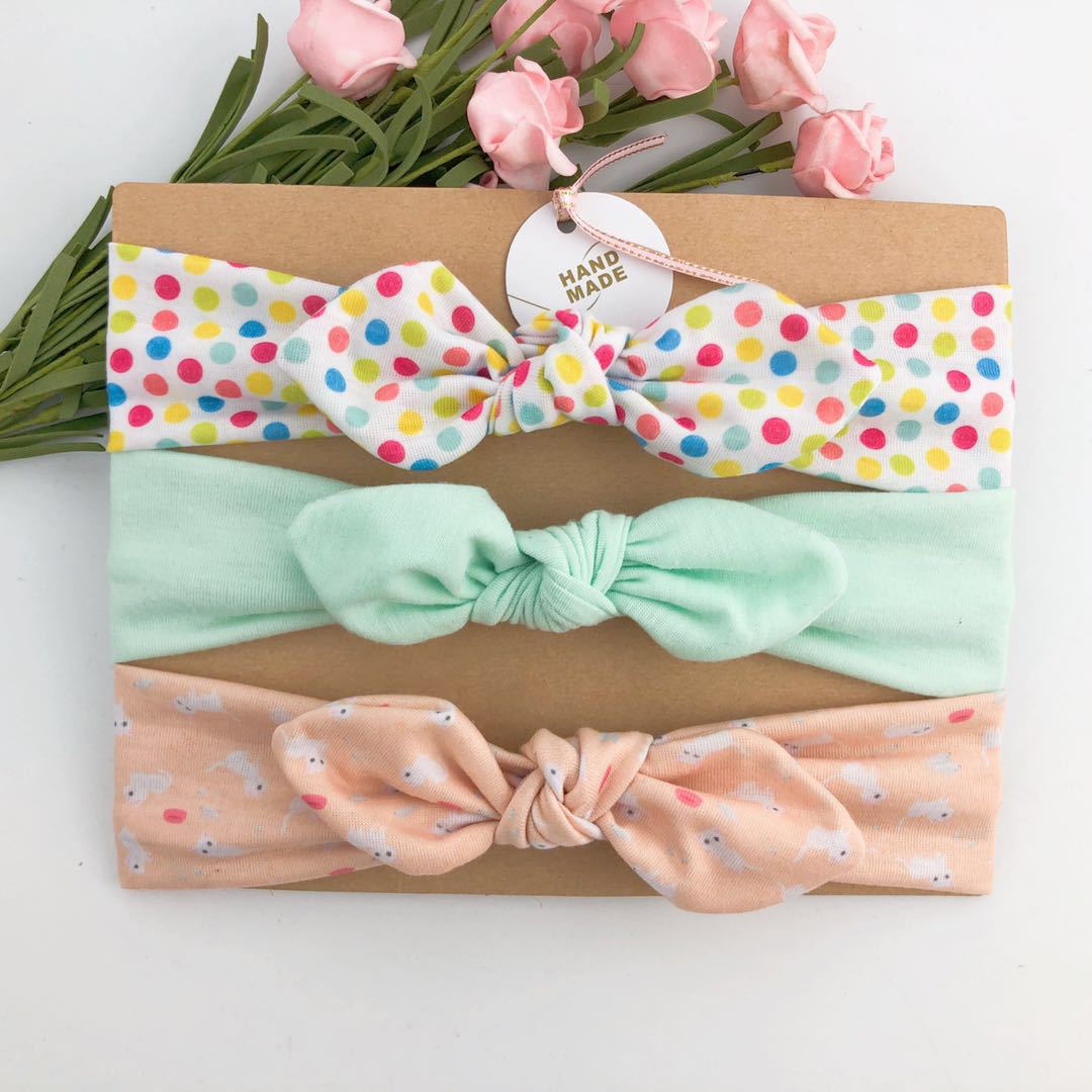 New 3pcs/lot Newborn Infant Print Dot Bunny Ears Headband Kids Child Rabbit Lug Bow Hairband DIY Baby Headwear Set Birthday Gift