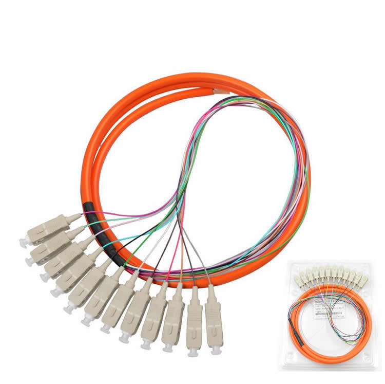 Multi mode 12 core Fiber Optic Bundle Pigtail SC fiber optical MM OM1 62.5/125, 1-3 Meters SC connectors
