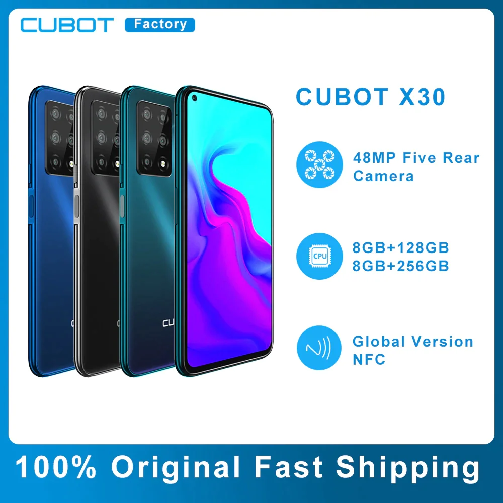 Cubot X30 Android 10 Smart Phone 6.4" Display 8GB 128GB /256GB 48MP Five Camera NFC Finger print 4200mAh Global 4G Smartpho