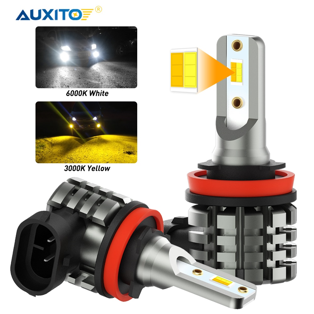 AUXITO 2x H8 H9 H11 H16JP LED Bulb Dual Color Switchback Auto Fog Driving Lamp DRL 12V 6000K White 3000K Amber Yellow Car Lights
