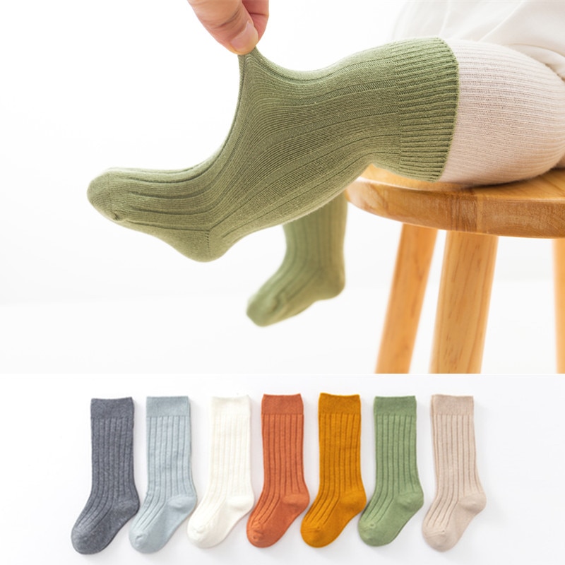 2pairs Spring Autumn New Children's Knee-High Socks baby floor Stockings Solid stripe socks for kids boy and girl 0-5Year