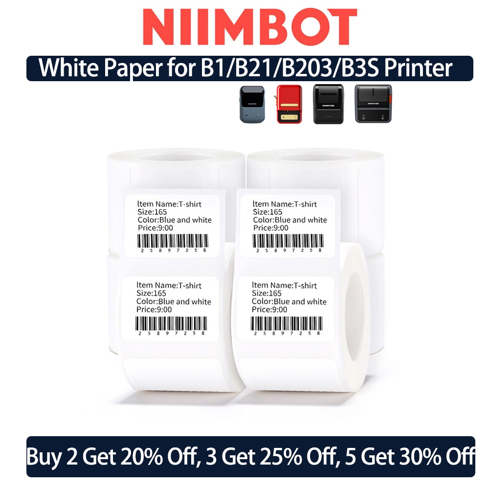 NIIMBOT B1/B21/B203/b3s printing paper adhesive sticker thermal label clothing hangtag food sample commodity barcode label