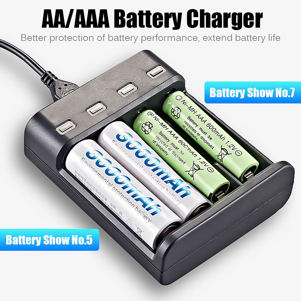 Durable Battery Charger Delicate Design Smart Short Circuit Protection USB for AA/AAA Rechargeable 4 Slot Battery Charger