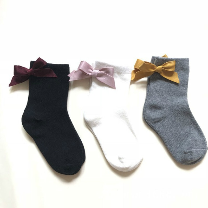 3 Pairs / lot Newborn Baby Girls Socks Korean New Kids Toddlers Big Bow Soft Cotton Children Socks Clothes Accessories