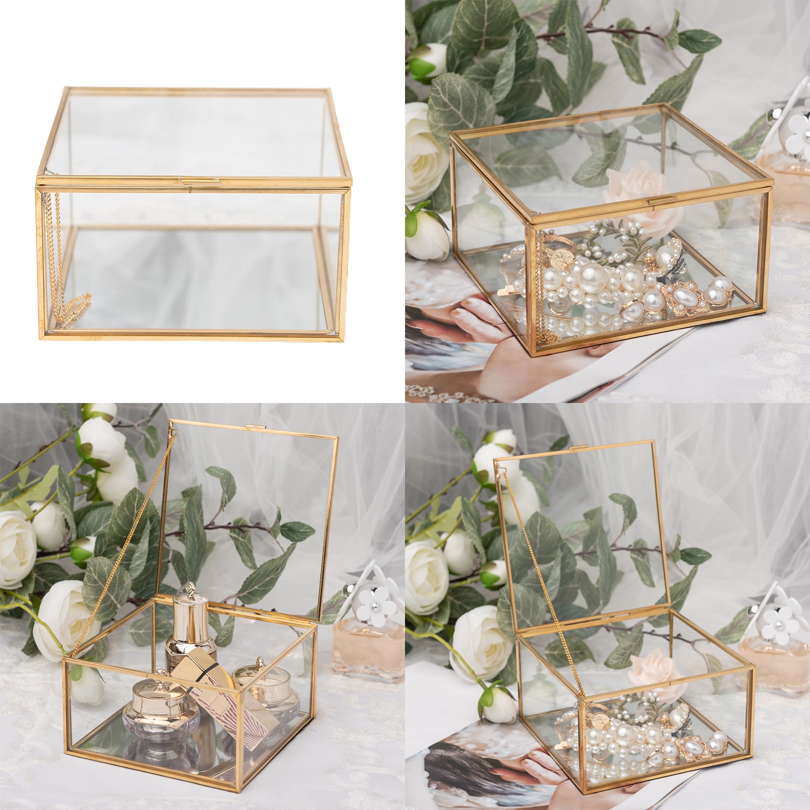 Jewellery Box Transparent Glass Room Glass Box Ring Box Wedding Ring Jewelry Earring Box Preserved Flower Decorative Box