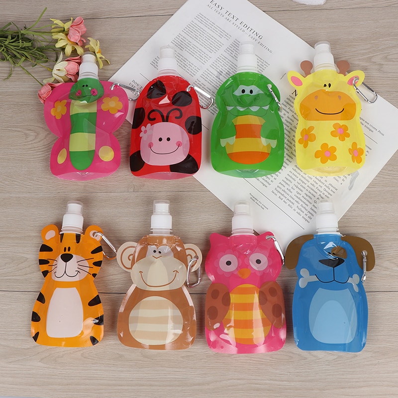 1pcs 380ml Cartoon Reusable Food Pouch Baby Packaging Reusable Squeeze Pouch Plastic Smoothie Squeeze Bags Refillable Lock Bag