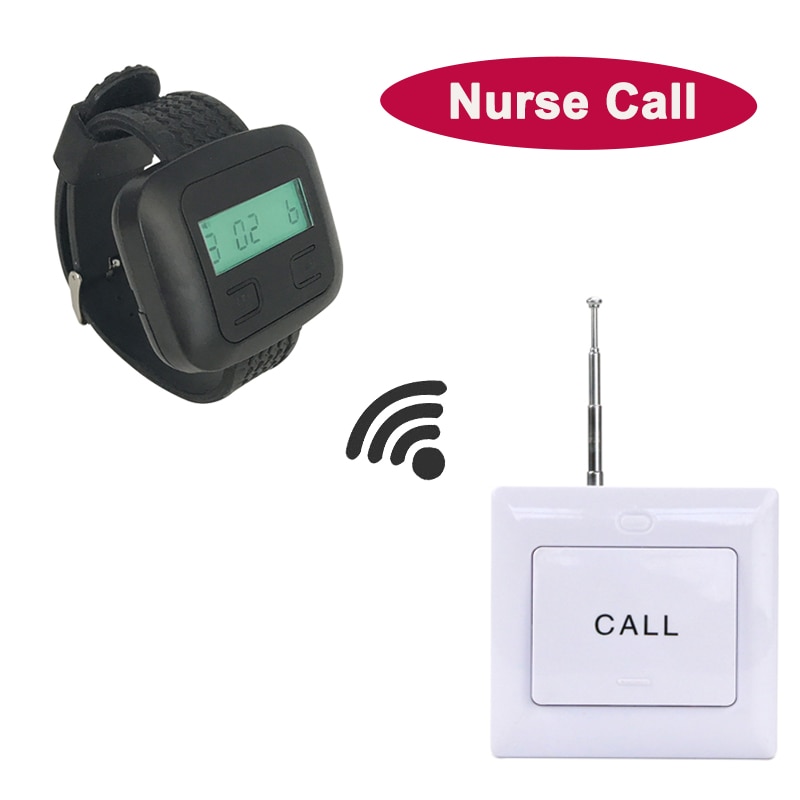 Wireless Nurse Calling System 433.92 MHz 1 Watch Receiver+1 Button Transmitter White For Hospital Restaurant Service