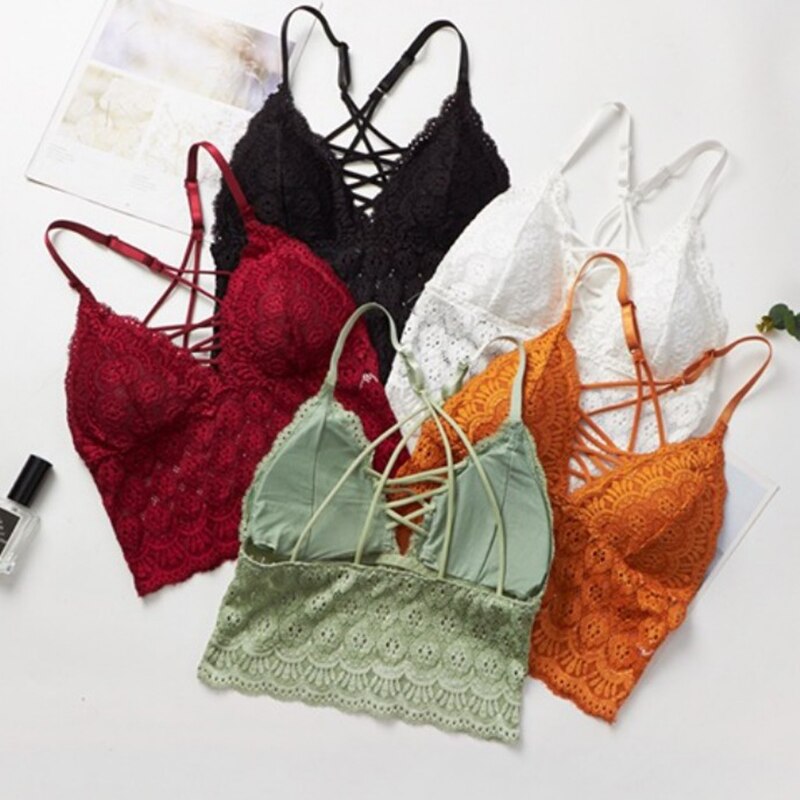 Women Sexy Floral Embroidered Bralette Cropped Camis Top Sexy Lingerie Push Up Bra Bandeau Top Lace Tube Tops