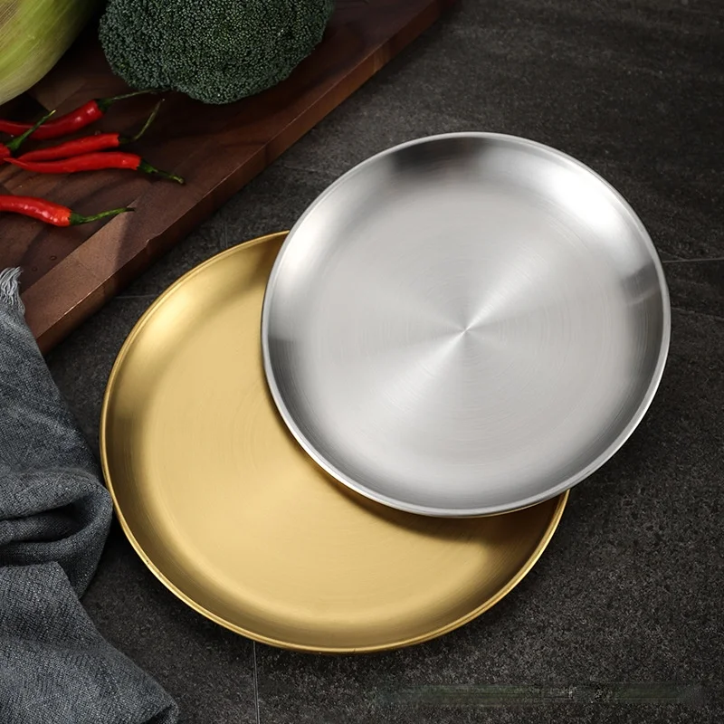 Korean stainless steel thickened disc Golden Cafe Tray Fruit Plate Cake Plate Bone Dish Dish Dish