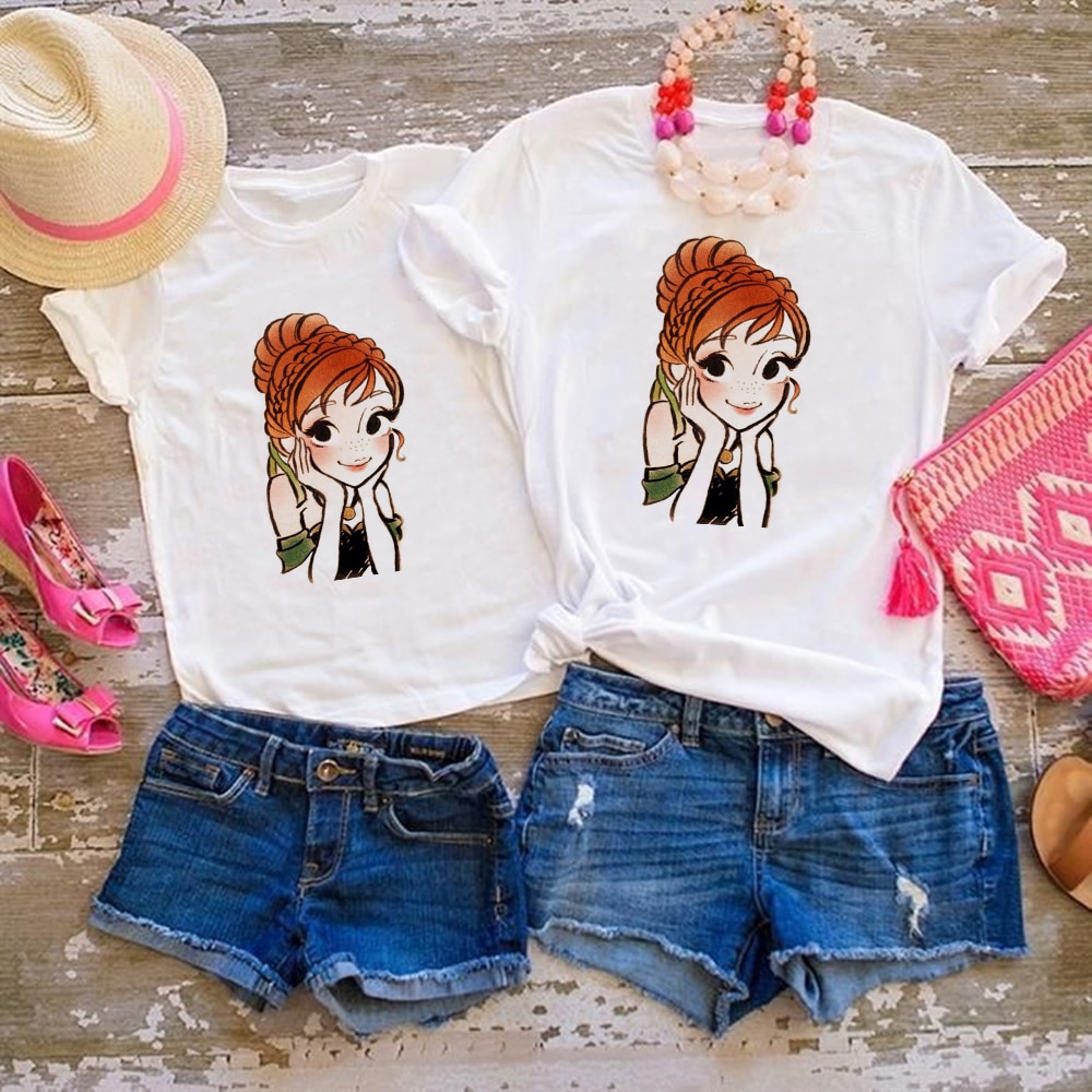 mother and me Famliy Look fashion Disney Princess Anna Baby Sisters' Clothes printe Harajuku Children Tshirt Dropship
