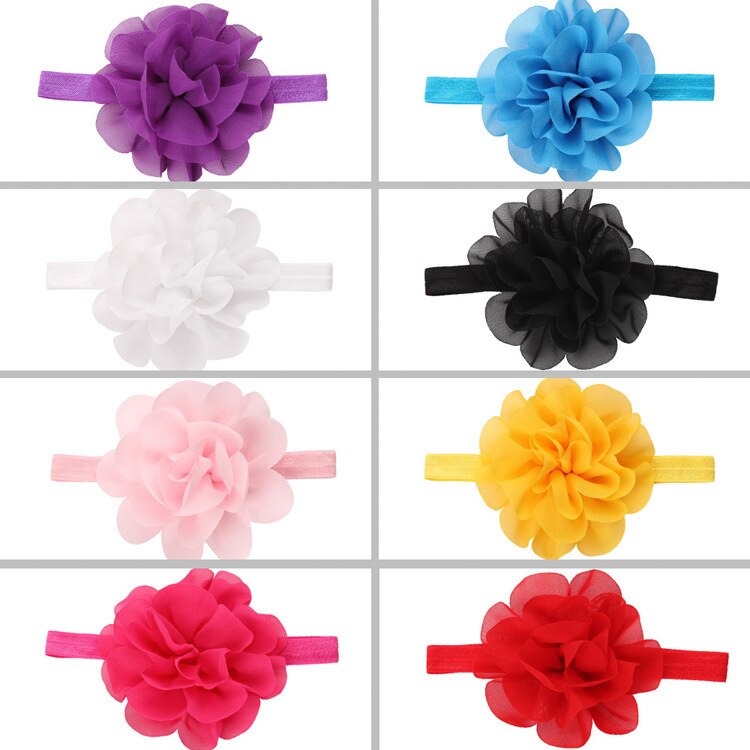 11.5 CM Solid Color Handmade Chiffon Flower Headband Newborn Infant Elastic Hairband Children Headwear Kids Clothing Ornaments