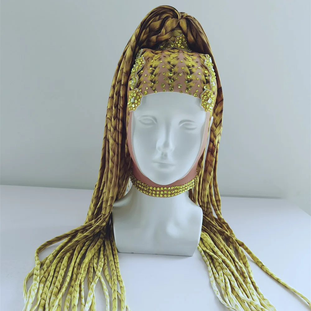 Designer Rhinestone Self Styling Wigs Women Unisex Crystal Long Hair Headwear Nightclub Party