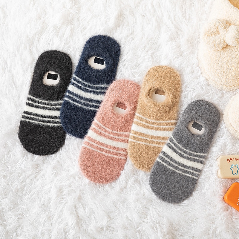 Socks Women Short thick Invisible Warm Socks Winter Spring Slippers Low Cut Pet Socks striped Ladies Bear Ankle Sock Girls