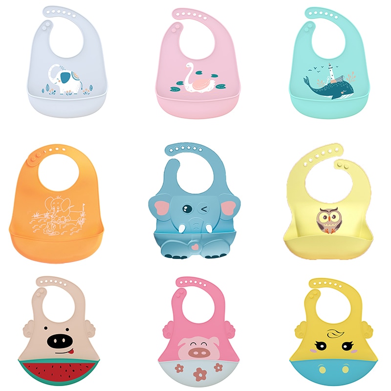 Adjustable Baby Bibs Silicone Baby Feeding Bibs BPA-Free Soft Waterproof Portable Bib Super Soft large saliva pocket No wash