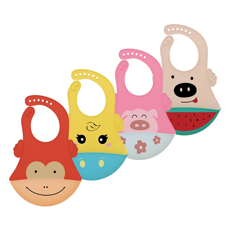 Waterproof Soft Silicone Bibs Food Grade Silicone Soft Adjustable Bib Cartoon Wing Style Bib Feeding Smock Infant Burp Cloths