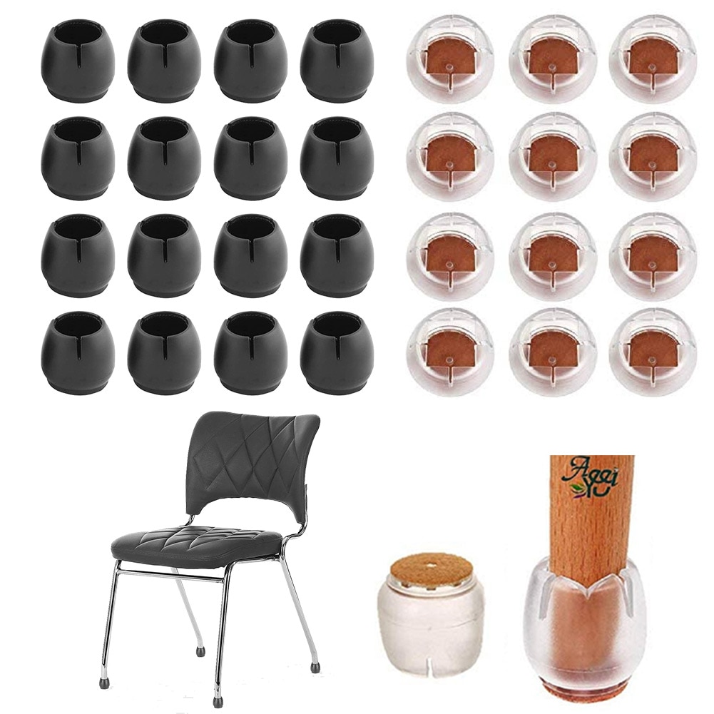16PCS Black Furniture Chair Leg Silicone Cap Pad Protection Table Feet Cover Floor Protector Non-slip Table Chair Mat Caps Foot