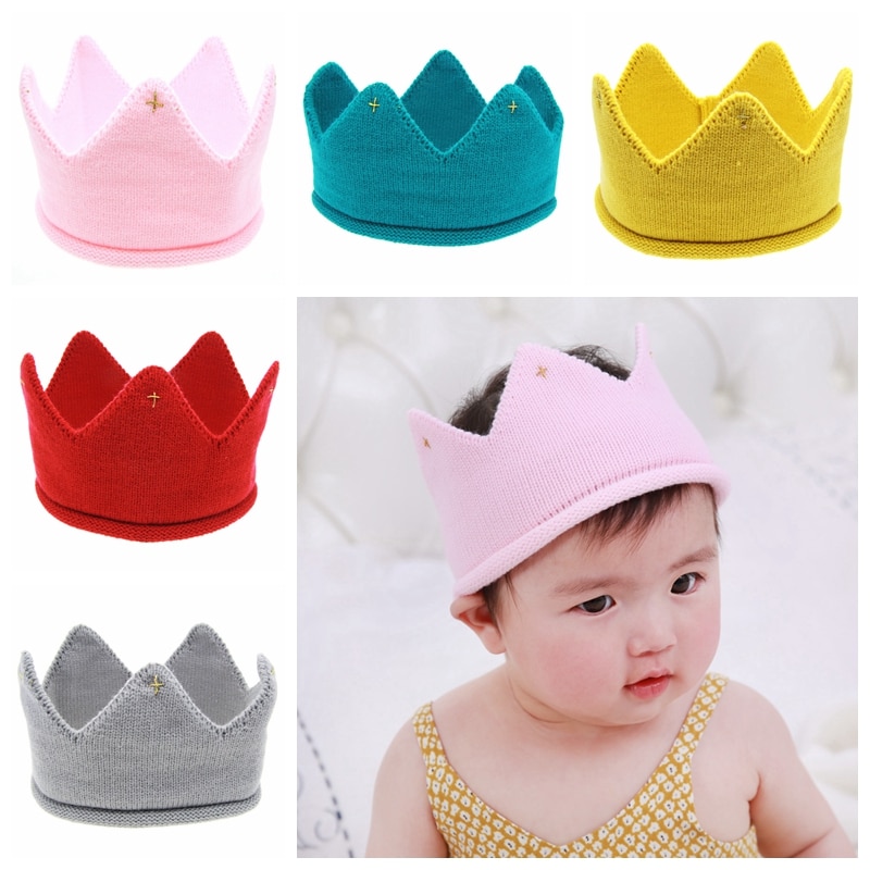 Newborn Baby Girls Solid Color Wool Crown Hats High Quality Handmade Knitted Elastic Caps Children Bonnet Photography Headwear