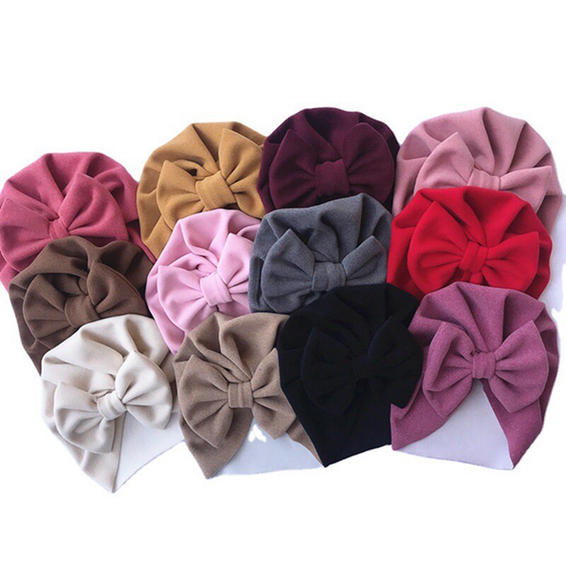 Solid Color Handmade Bows Indian Hat Newborn Infant Imitation Cashmere Caps Winter Warm Bonnet Baby Headwear Photography Props