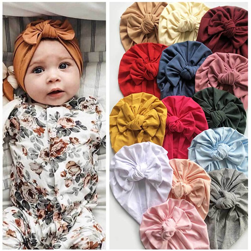 Fashion Handmade Knotted Cotton Infant Hats Boutique Bowknot Baby Girl Caps Children Bows Headwear Hair Accessories 12 Colors