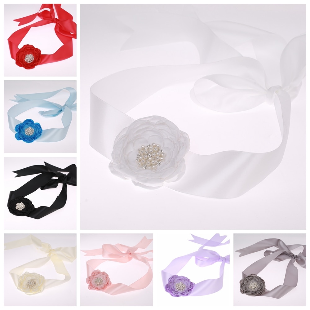 Fashion Handmade Flat Roast Floral Women Waistband with Pearls Rhinestone Maternity Pregnancy Belly Belt Birthday Gift 11 Colors
