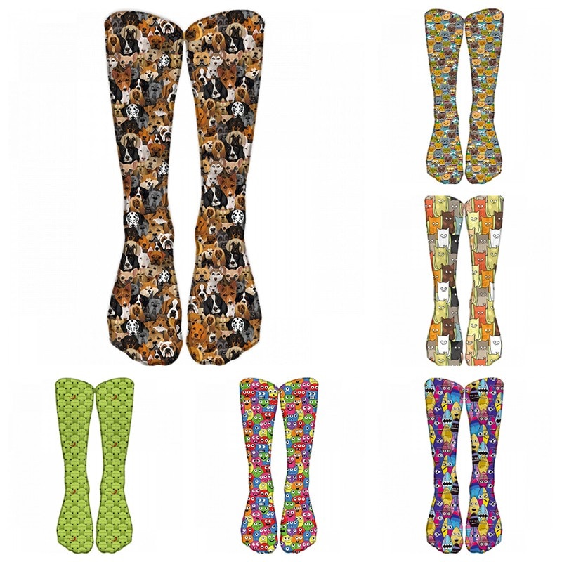 Dog Printed Casual Long Socks Unisex Fashion Funny Cotton Thigh High Socks for Women Cute Harajuku Compression Cartoons Socks