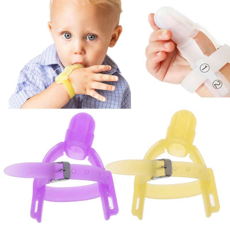 2 Colors Nontoxic Silicone Baby Kids Child Finger Guard Stop Thumb Sucking Wrist Band