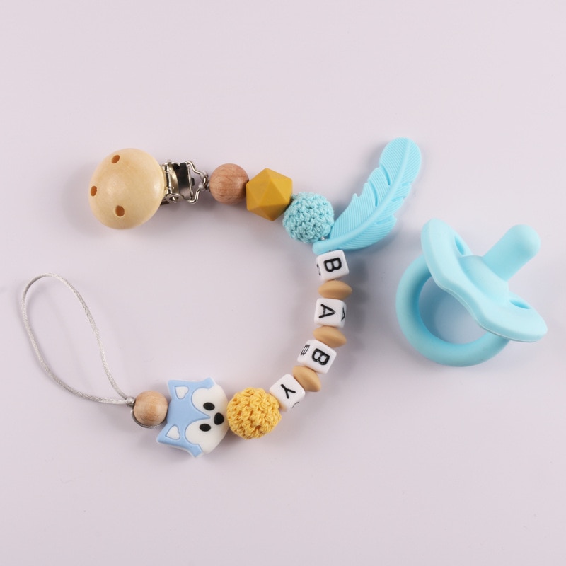 Customized Baby Pacifier Clips Chain Silicone Feather Fox Pacifiers Holder For Newborn Infant Feeding Strap Chew Toy