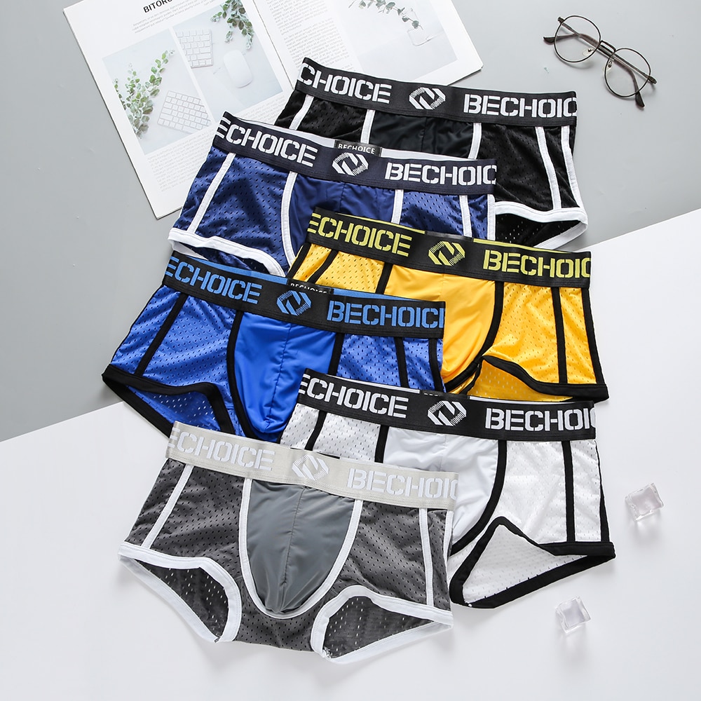 Men Underpants Brand Pants Mesh Men's Trend Letter Briefs Breathable Sweat-Absorbent Young Student Boxer Underwear Dropship