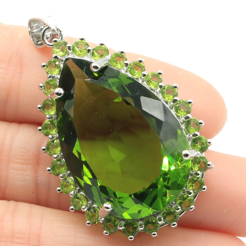 56x35mm Delicate Fine Cut Big Oval 30x20mm 12.6g Green Peridot Violet Tanzanite Women Silver Pendant Eye Catching