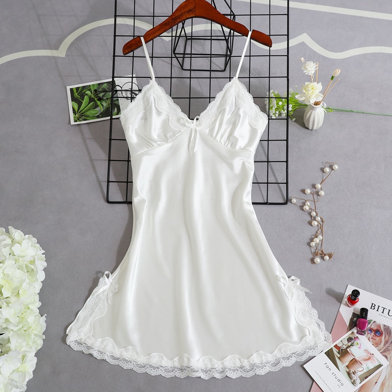 Night Dress Women Sexy Sleepwear Lace Summer Nightdress Homewear Nightwear Silk Sleeveless Women's Nightgown Size M-XXL Dre