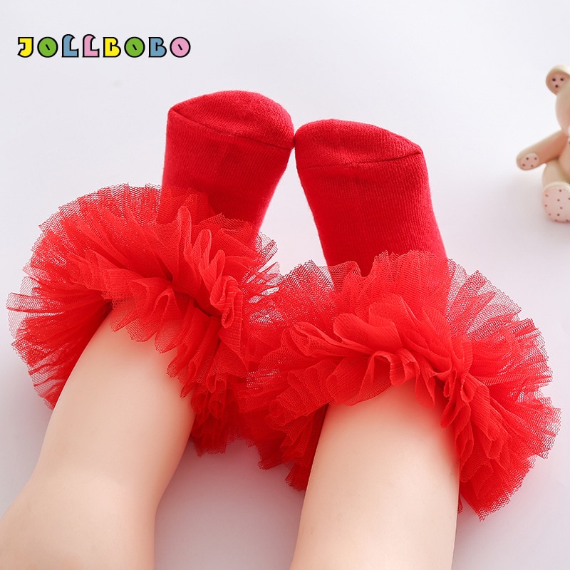 Spring Autumn Little Girl Fashion Socks Big Fluffy Lace Princess Cute Cotton Dance Girls Ankle Socks White Red Pink Hot Sale