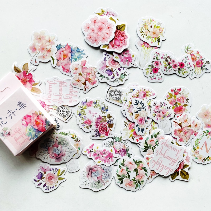 50 pcs/Box Floral Flowers Collection Paper Stickers DIY Decorative Diary Notebook Stick Label