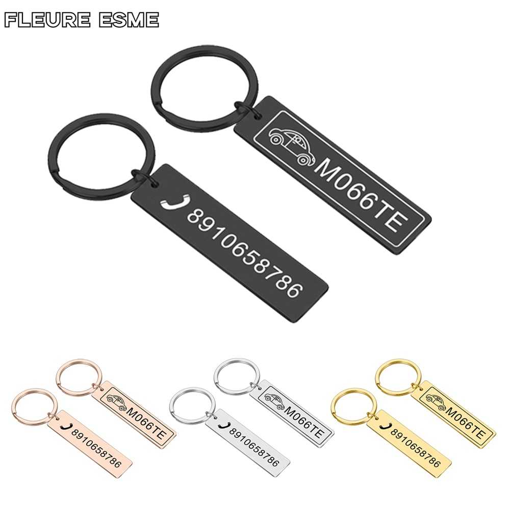 Customized Engraved Keychain for Car Logo Plate Number Personalized Gift Anti-lost Keyring Key Chain Ring