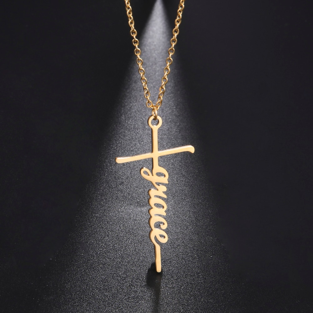 Sipuris Custom Cross Name Necklace Personalized Stainless Steel Necklace For Women Men Fashion Jewelry Letter Necklace Gift New