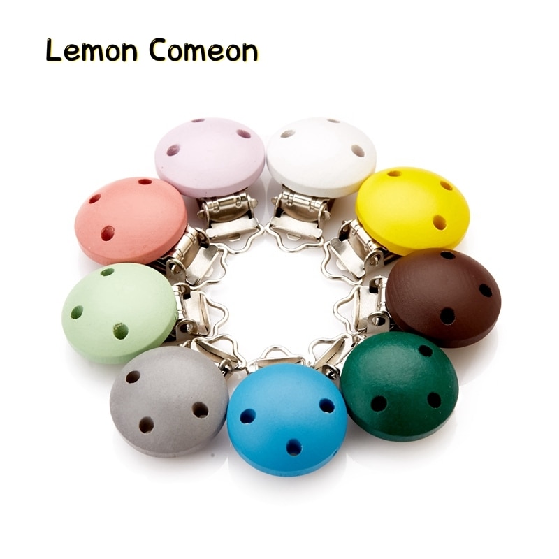 10Pc Round Wood Baby Pacifier Clip Baby Pacifier Holder Infant Nipple Holder Dummy Clip Beads Metal Soother Teether Feeding Care