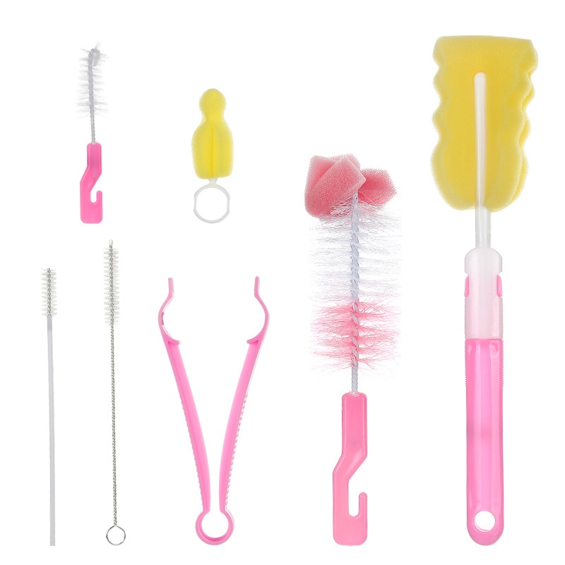 7PCS Baby bottle brush set, baby pacifier 360 degree rotating cleaning sponge, water cup brush set, bottle cleaning tool
