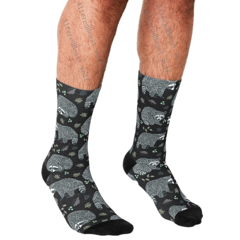 Funny Socks Men harajuku Raccoons Cartoon Printed Happy hip hop Men Socks Novelty Skateboard Crew Casual Crazy Socks