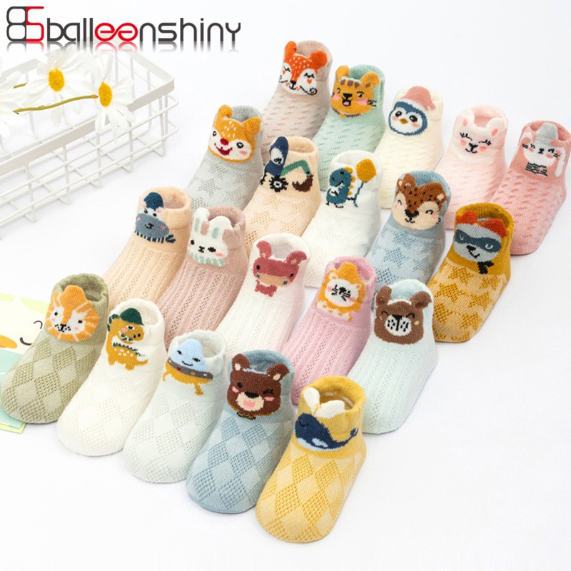 Balleenshiny 5pairs/lot Baby Cartoon Animals Sock Baby Boy Shoes Socks For Spring Summer Outdoor Breathable Cotton Sock for 0-3Y