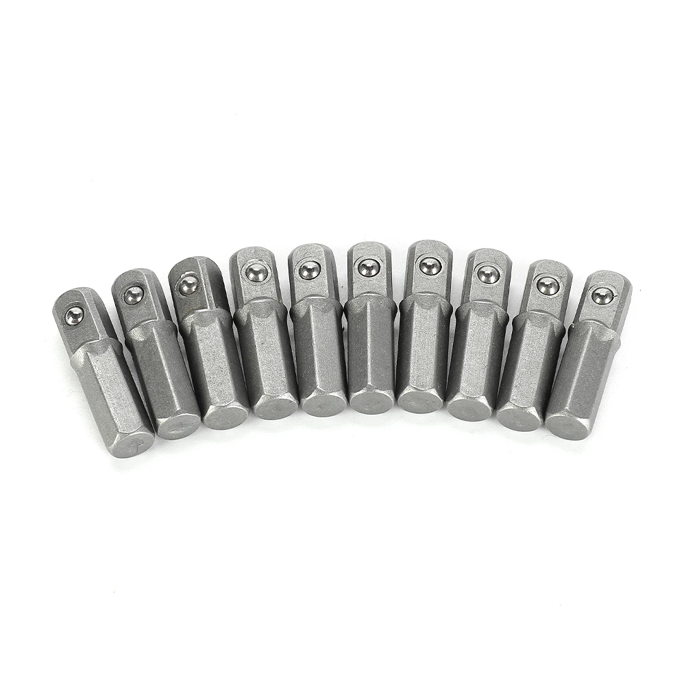 10pcs 1/4 Square Drive To 1/4 Hex Shank Impact Socket+1/4 Drill Socket Adapter Power Tool Hexagon