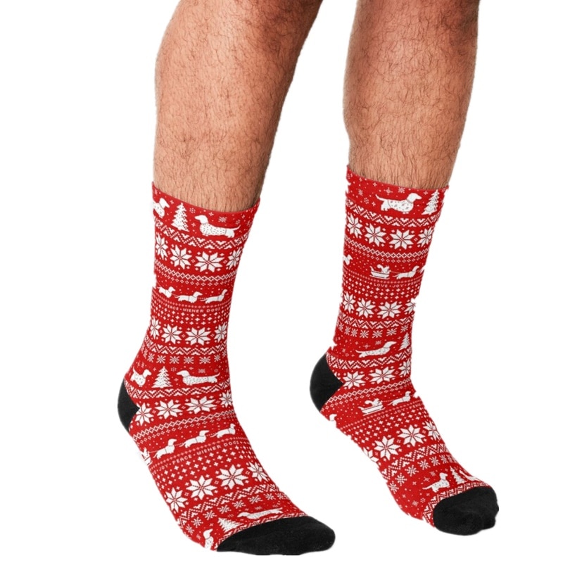 2021 Funny Socks Men harajuku Dachshunds Christmas Sweater Pattern Printed Happy hip hop Skateboard Crew Casual Crazy Socks
